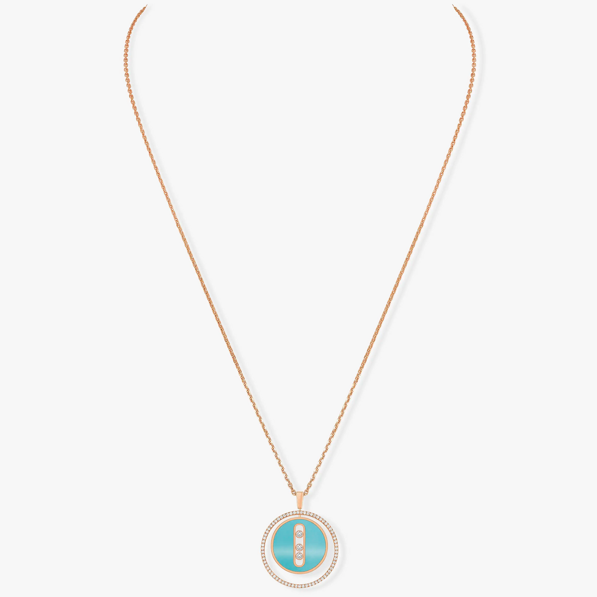 [Royal]LUCKY MOVE 3 DIAMONDS TURQUOISE PINK GOLD DIAMOND NECKLACE