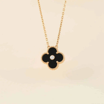 [Royal Jewellery]CLOVER 15MM DIAMOND ONYX NECKLACE