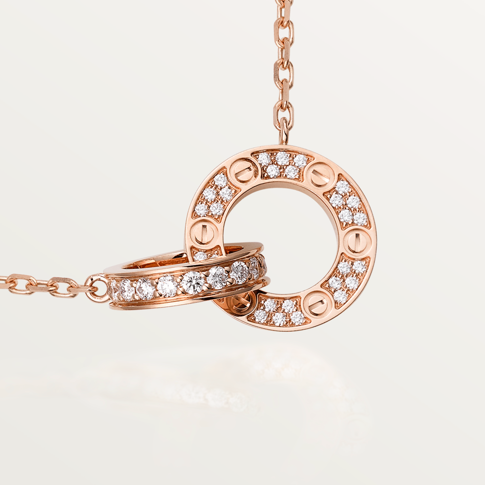 [Royal Jewellery]LOVE 7.6MM NECKLACE ROSE GOLD AND SILVER  FULL DIAMOND