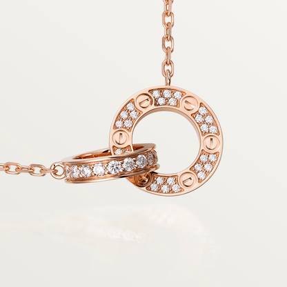 [Royal Jewellery]LOVE 7.6MM NECKLACE ROSE GOLD AND SILVER  FULL DIAMOND