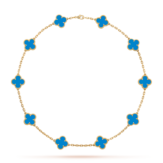 [Royal Jewellery]CLOVER 10 MOTIFS BLUE AGATE NECKLACE