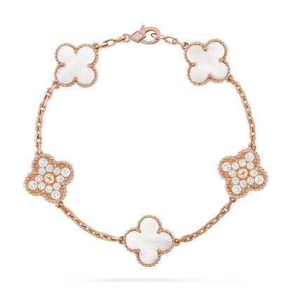 [Royal Jewellery]CLOVER WHITE PEARL MOP 5 MOTIF BRACELET COLLECTION
