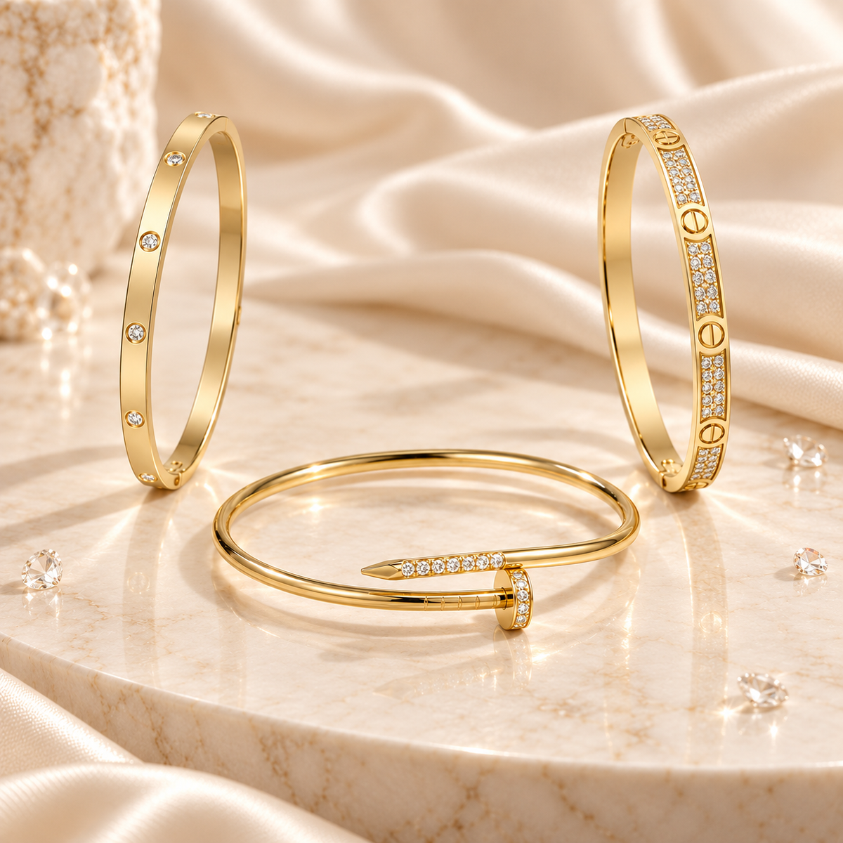 [Royal] JUSTE Diamond & LOVE Diamond Bracelet Stack Set