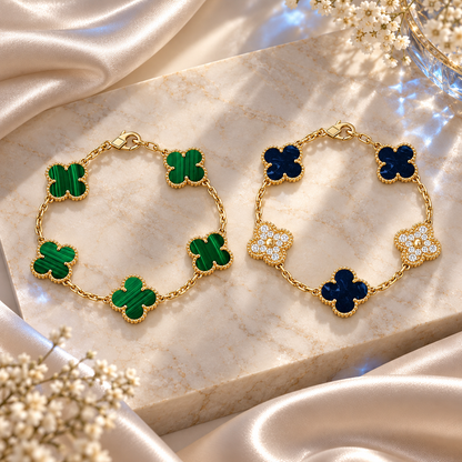 [Royal]Clover 5-Motif Malachite & Pietersite Bracelet Stack Set