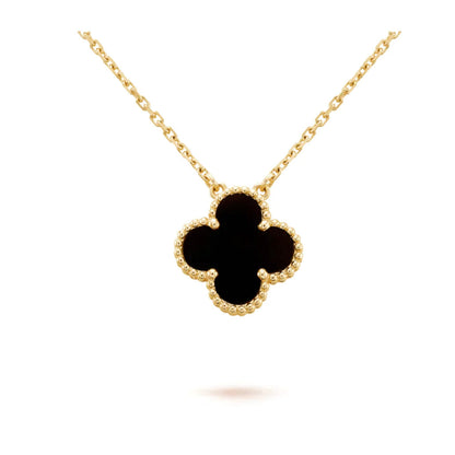 [Royal Jewellery]CLOVER 15MM BLACK ONYX SINGLE FLOWER NECKLACE