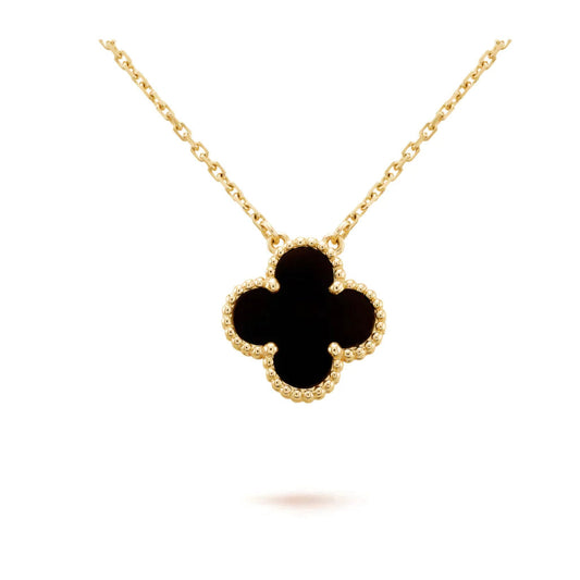 [Royal Jewellery]CLOVER 15MM BLACK ONYX SINGLE FLOWER NECKLACE