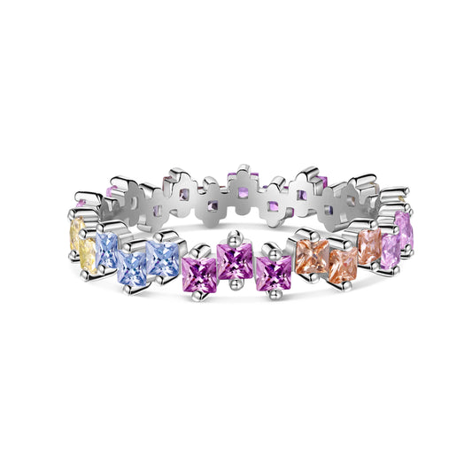 [Royal Jewellery]Mixed Colorful Square Staggered Rings