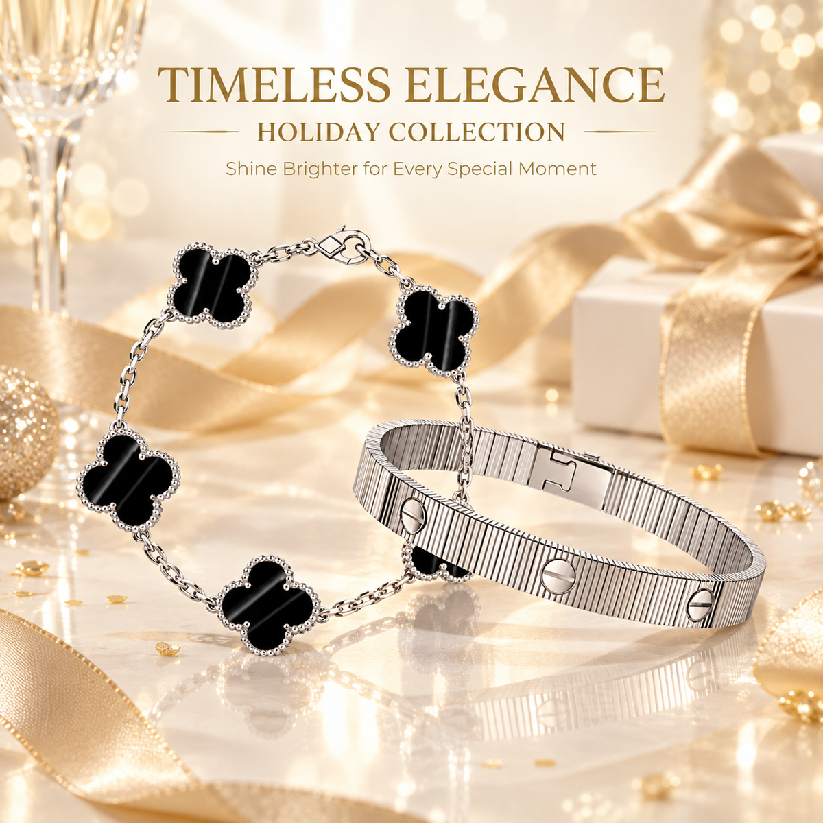 [Royal] Clover 5-Motif & LOVE Unlimited Bracelet Set