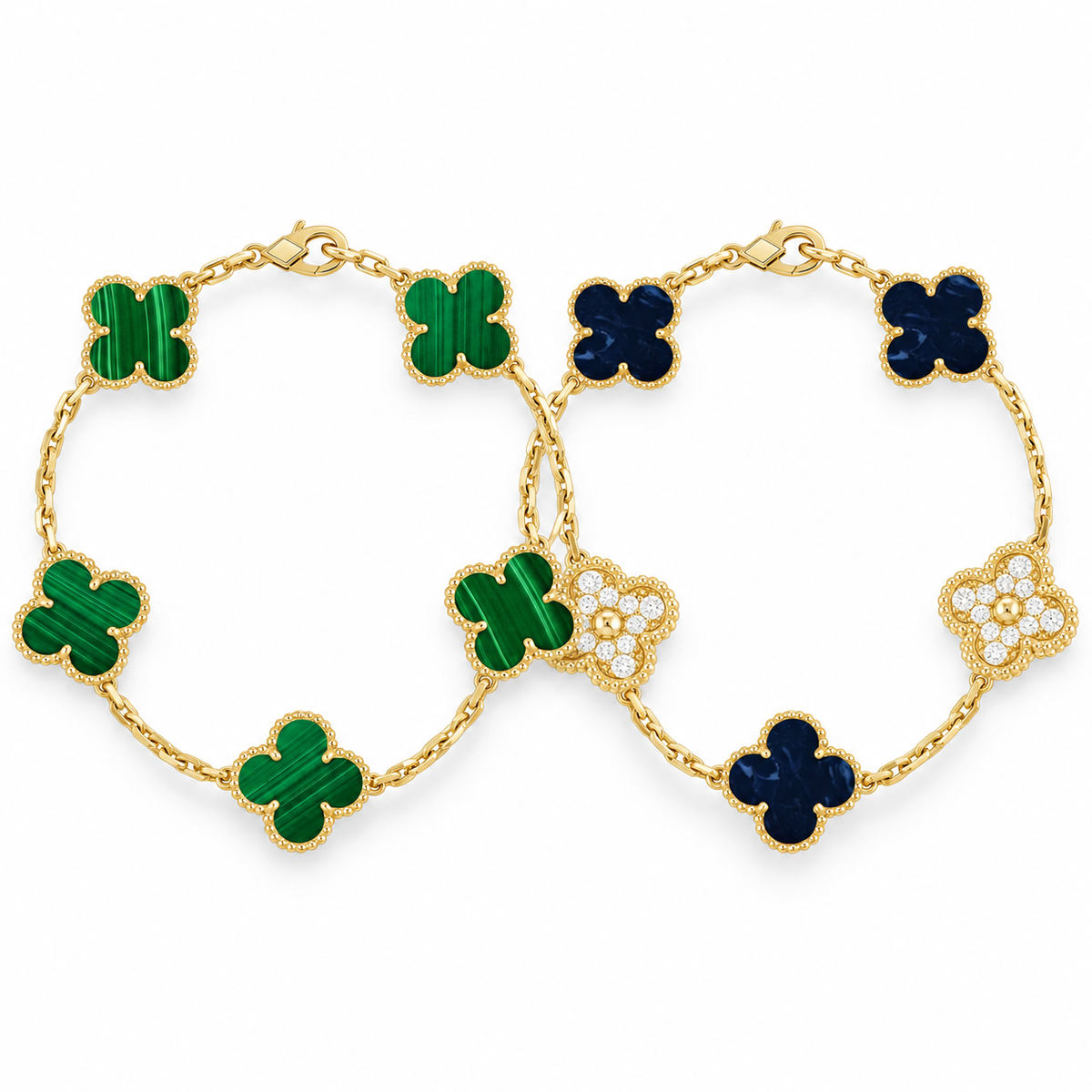 [Royal]Clover 5-Motif Malachite & Pietersite Bracelet Stack Set