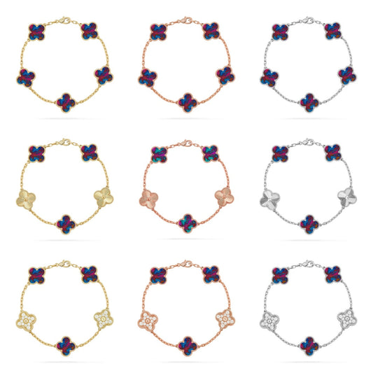 [Royal Jewellery]CLOVER 5 MOTIF COLOR GEMSTONES BRACELET COLLECTION