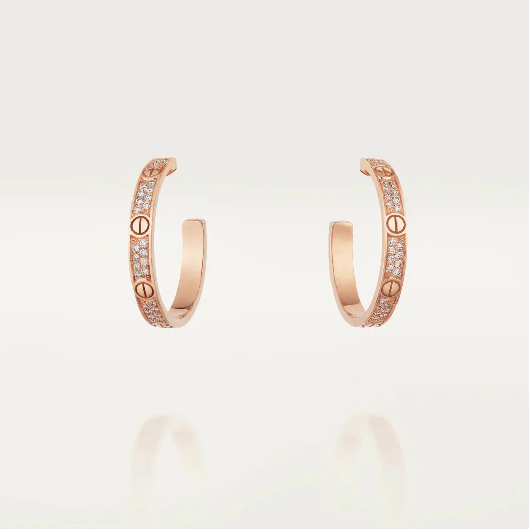 [Royal Jewellery]LOVE DIAMOND PINK GOLD HOOP EARRINGS