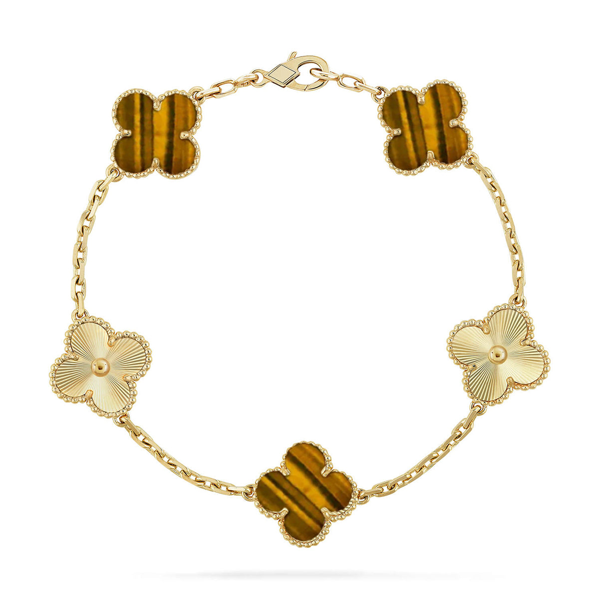 [Royal Jewellery] CLOVER 5 MOTIFS TIGER EYE BRACELET COLLECTION