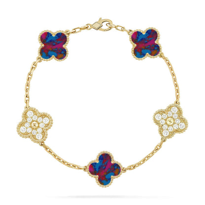 [Royal Jewellery]CLOVER 5 MOTIF COLOR GEMSTONES BRACELET COLLECTION