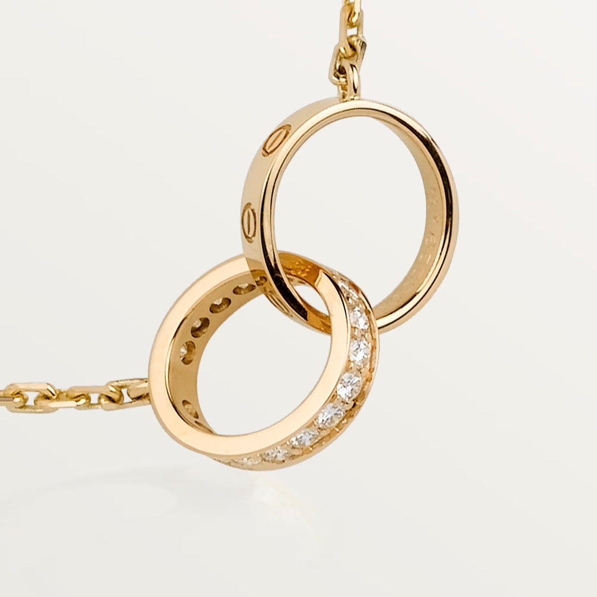 [Royal] LOVE DOUBLE RING HALF DIAMOND NECKLACE