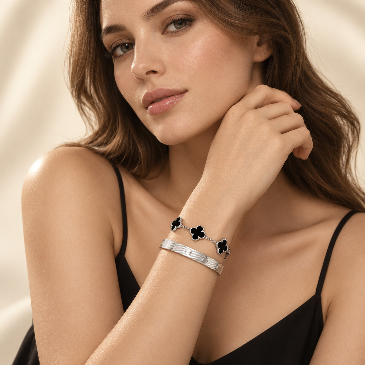 [Royal]Clover & Love Sliver 2-Piece Bracelet Stack Set