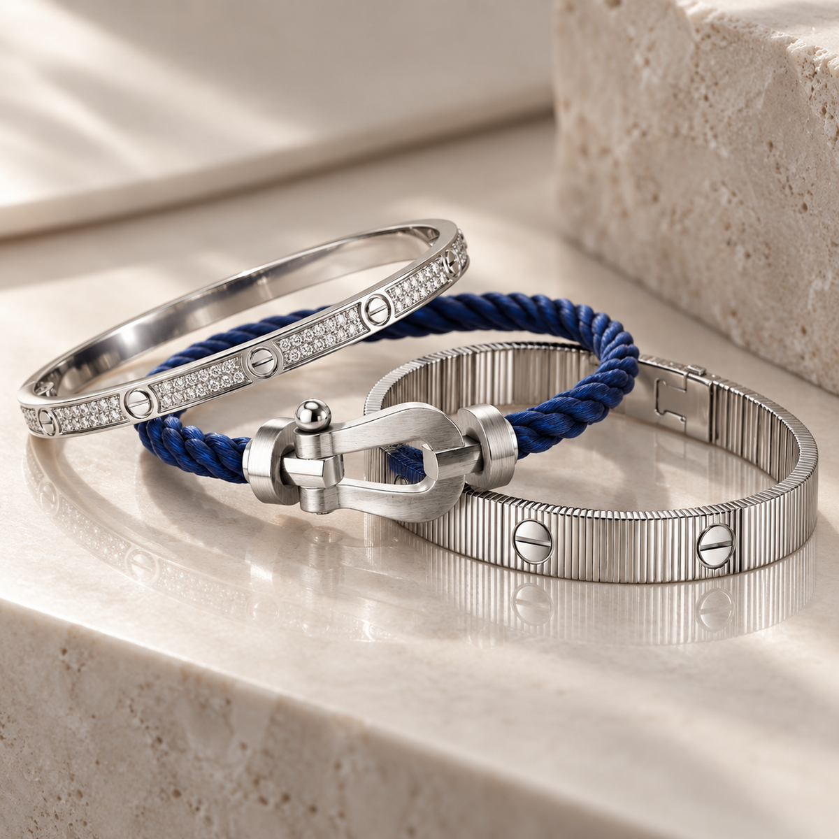 [Royal]Love & Force Large Horseshoe Trio Bracelet Stack Set