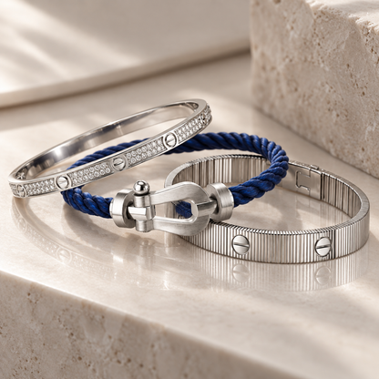 [Royal]Love & Force Large Horseshoe Trio Bracelet Stack Set