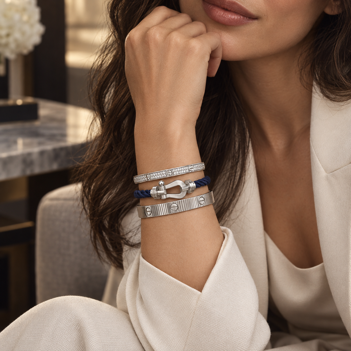 [Royal]Love & Force Large Horseshoe Trio Bracelet Stack Set
