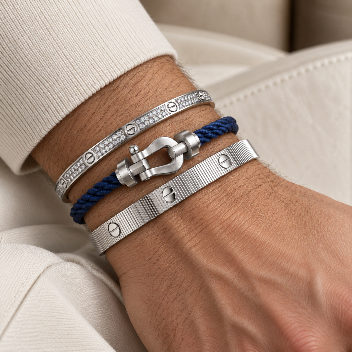 [Royal]Love & Force Large Horseshoe Trio Bracelet Stack Set