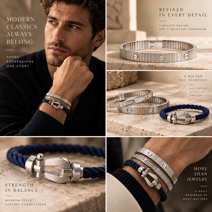 [Royal]Love & Force Large Horseshoe Trio Bracelet Stack Set
