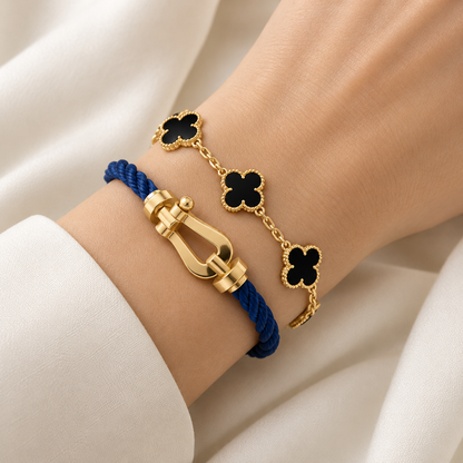 [Royal]Force Horseshoe & Clover 5 Motifs Bracelet Stack Set