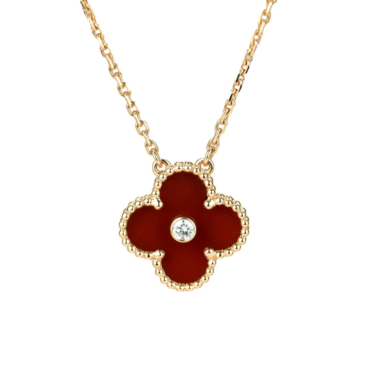[Royal Jewellery]CLOVER 15MM DIAMOND CARNELIAN NECKLACE
