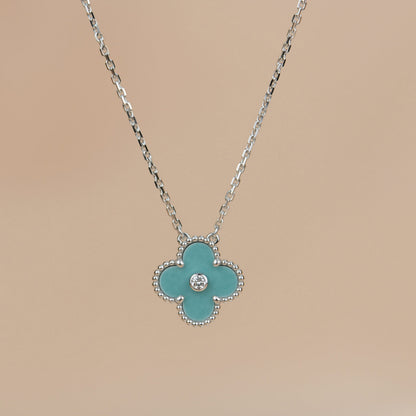 [Royal Jewellery]CLOVER 15MM DIAMOND SVRES PORCELAIN  NECKLACE SILVER