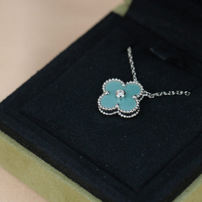 [Royal Jewellery]CLOVER 15MM DIAMOND SVRES PORCELAIN  NECKLACE SILVER