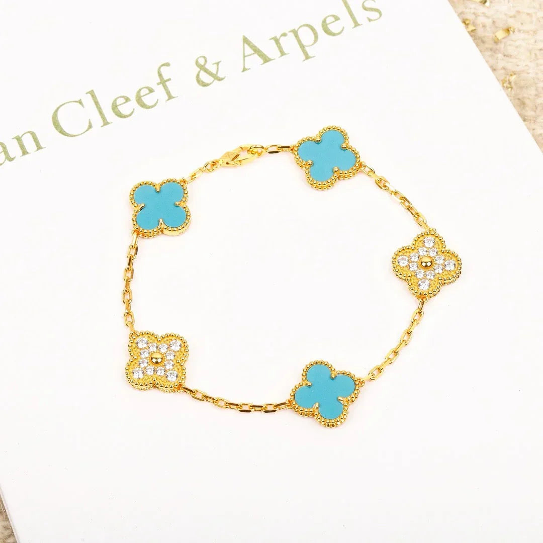 [Royal Jewellery] CLOVER 5 MOTIF TURQUOISE BRACELET COLLECTION