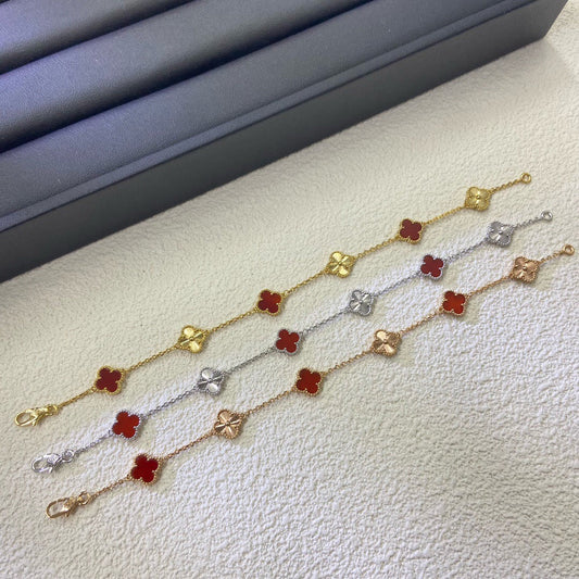 [Royal Jewellery]CLOVER 6 MOTIF RED AGATE LASER BRACELET