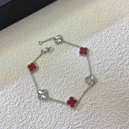 [Royal Jewellery]CLOVER 6 MOTIF RED AGATE LASER BRACELET