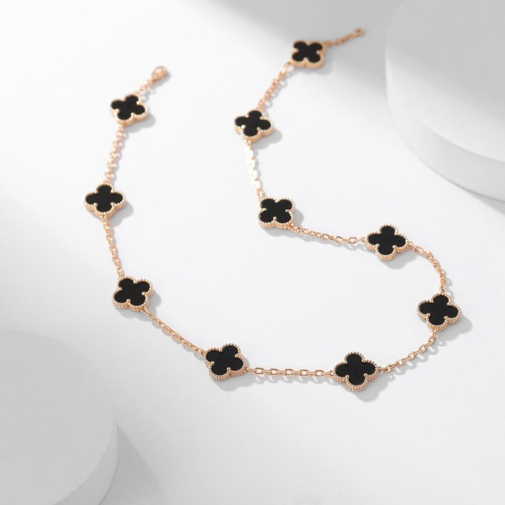 [Royal Jewellery]CLOVER 10 MOTIFS ONYX NECKLACE