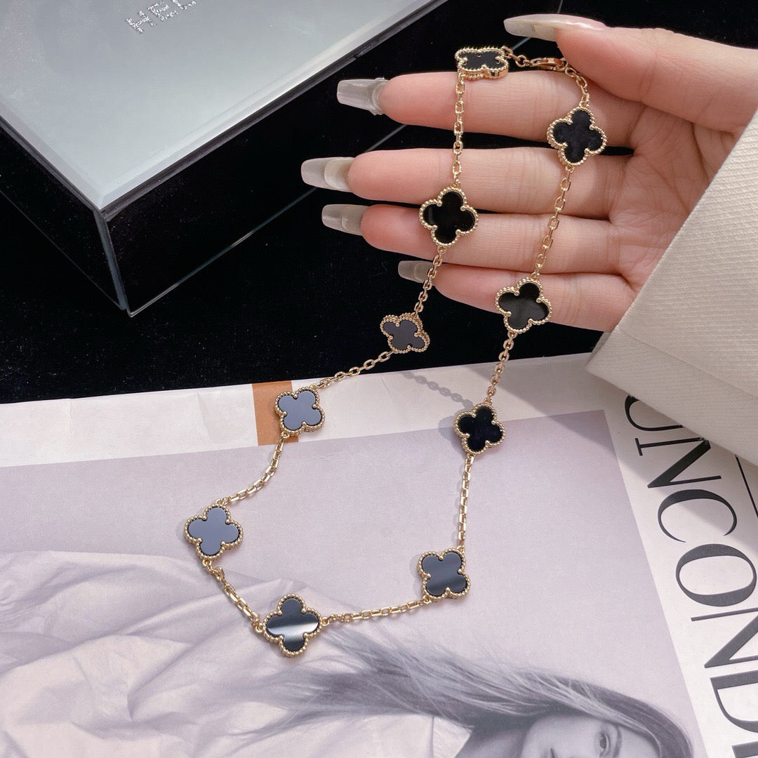 [Royal Jewellery]CLOVER 10 MOTIFS ONYX NECKLACE