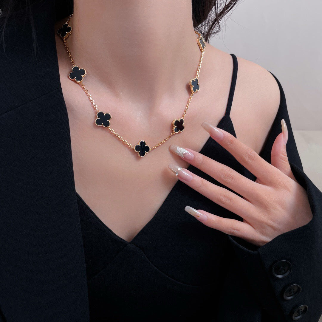 [Royal Jewellery]CLOVER 10 MOTIFS ONYX NECKLACE