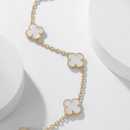 [Royal Jewellery]CLOVER 10 MOTIFS WHITE MOTHER OF PEARL NECKLACE