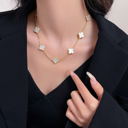 [Royal Jewellery]CLOVER 10 MOTIFS WHITE MOTHER OF PEARL NECKLACE
