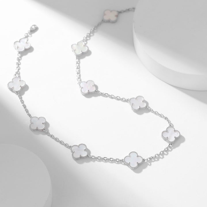 [Royal Jewellery]CLOVER 10 MOTIFS WHITE MOTHER OF PEARL NECKLACE