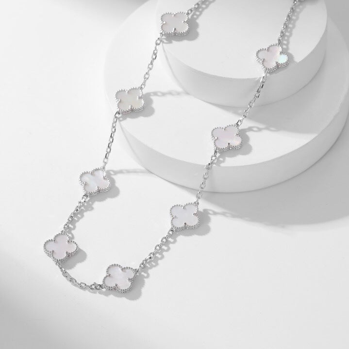 [Royal Jewellery]CLOVER 10 MOTIFS WHITE MOTHER OF PEARL NECKLACE