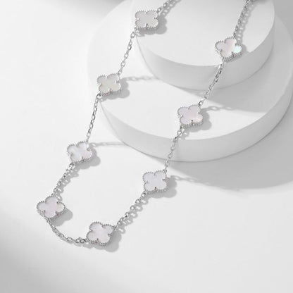 [Royal Jewellery]CLOVER 10 MOTIFS WHITE MOTHER OF PEARL NECKLACE