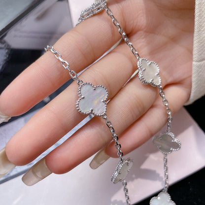 [Royal Jewellery]CLOVER 10 MOTIFS WHITE MOTHER OF PEARL NECKLACE