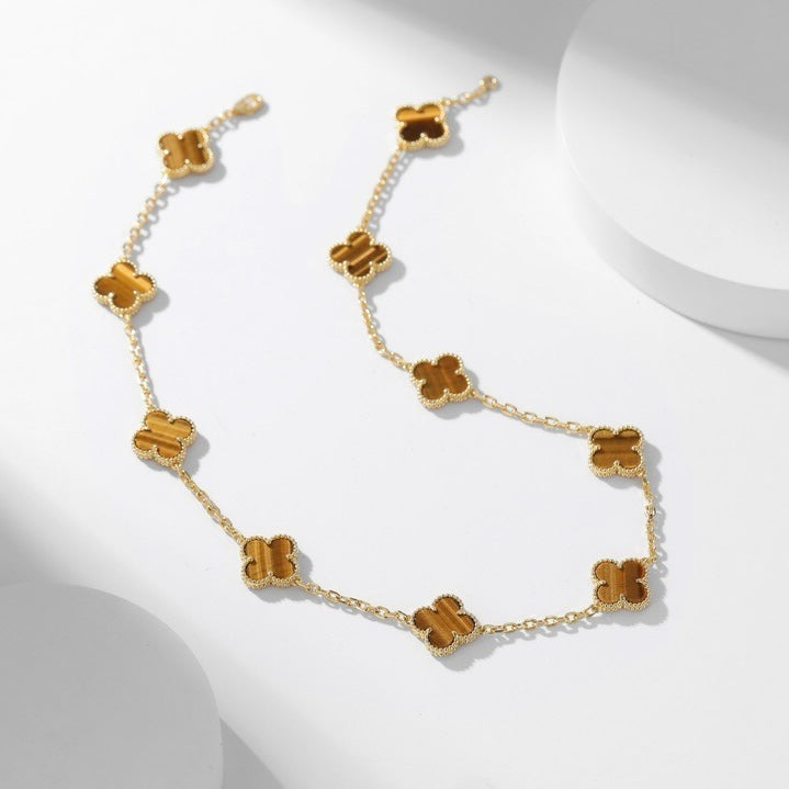 [Royal Jewellery]CLOVER 10 MOTIFS TIGER EYE NECKLACE
