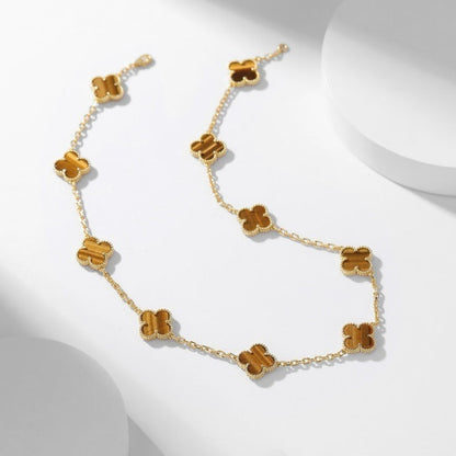 [Royal Jewellery]CLOVER 10 MOTIFS TIGER EYE NECKLACE