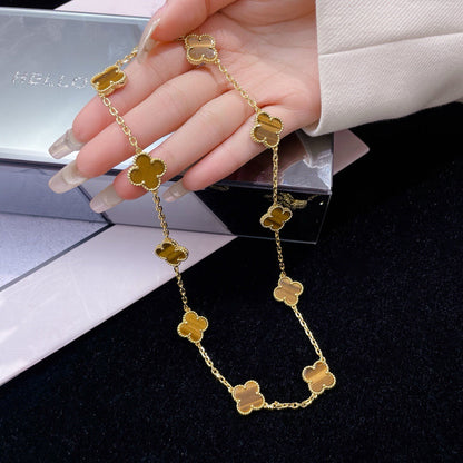[Royal Jewellery]CLOVER 10 MOTIFS TIGER EYE NECKLACE