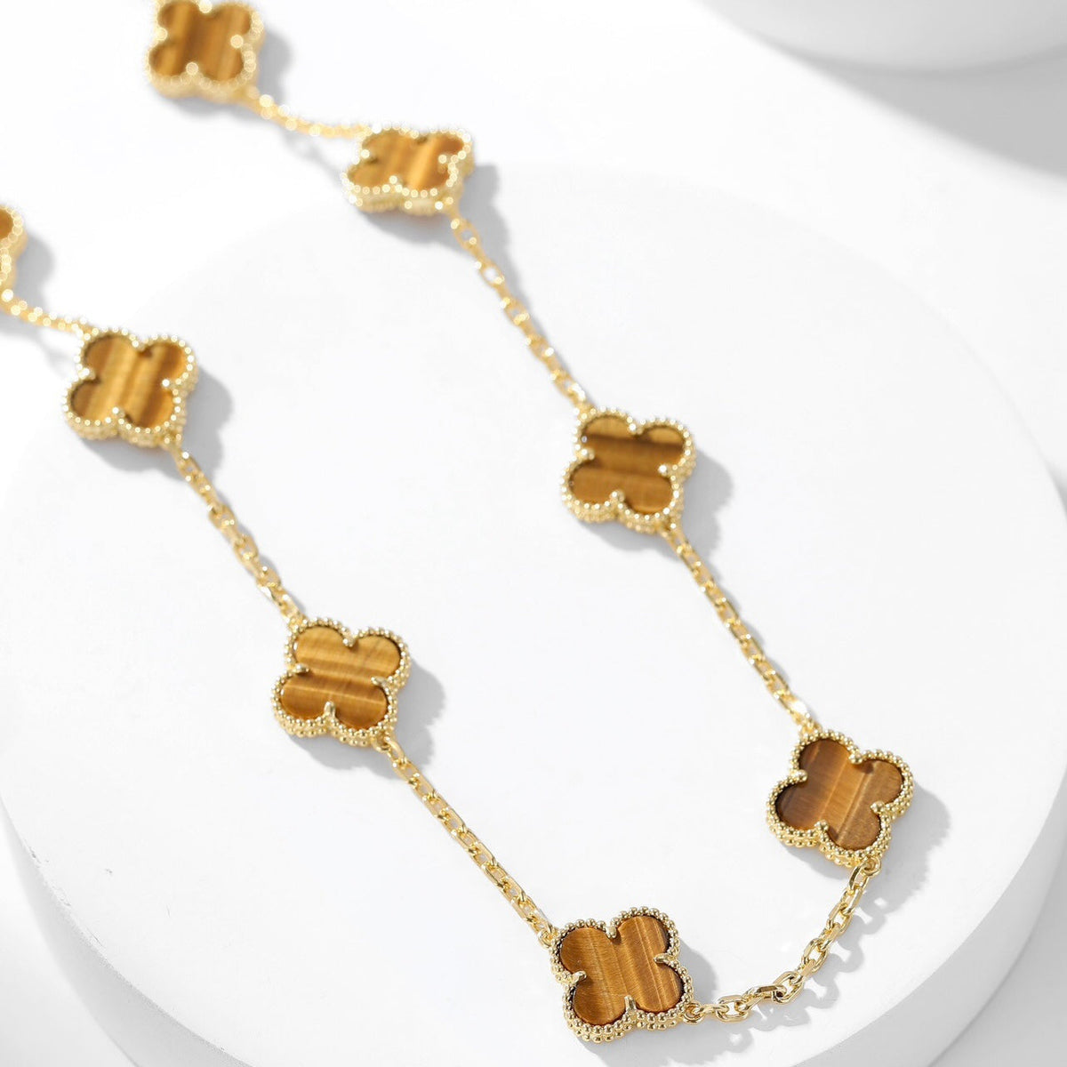 [Royal Jewellery]CLOVER 10 MOTIFS TIGER EYE NECKLACE