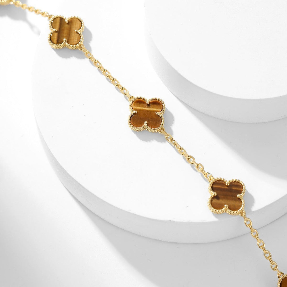 [Royal Jewellery]CLOVER 10 MOTIFS TIGER EYE NECKLACE