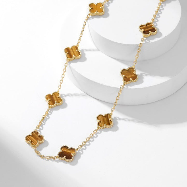 [Royal Jewellery]CLOVER 10 MOTIFS TIGER EYE NECKLACE