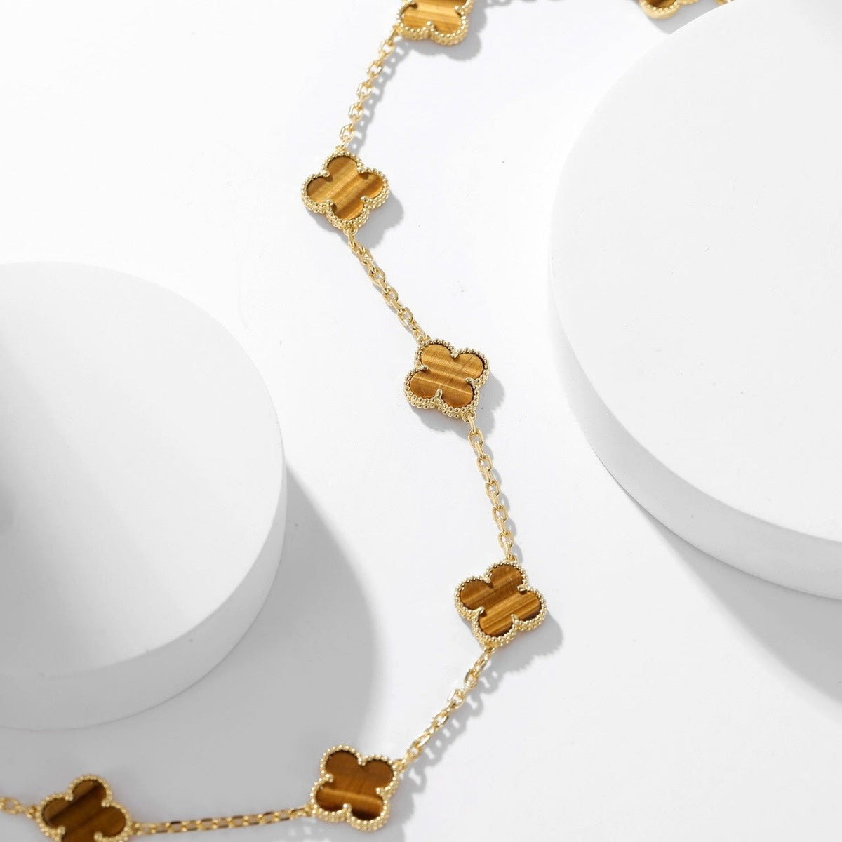 [Royal Jewellery]CLOVER 10 MOTIFS TIGER EYE NECKLACE