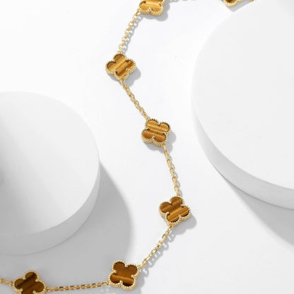 [Royal Jewellery]CLOVER 10 MOTIFS TIGER EYE NECKLACE