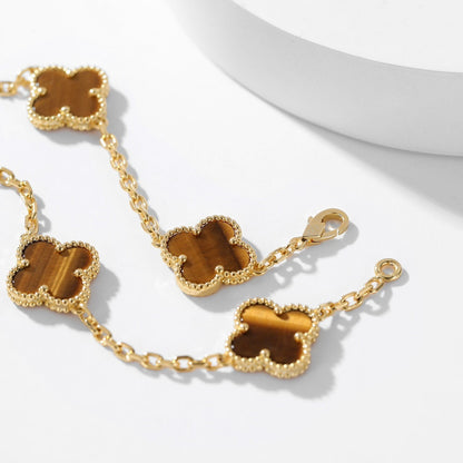 [Royal Jewellery]CLOVER 10 MOTIFS TIGER EYE NECKLACE