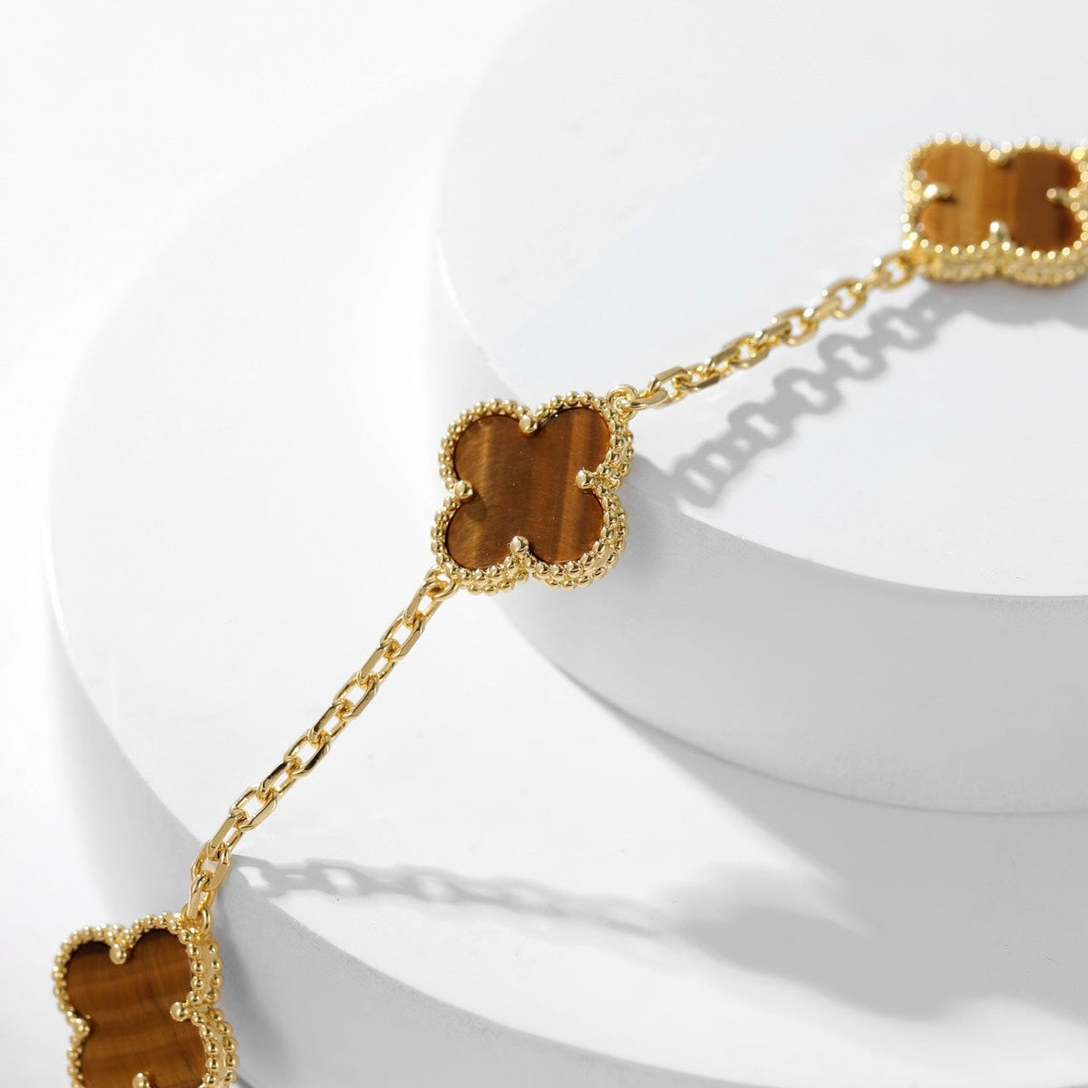[Royal Jewellery]CLOVER 10 MOTIFS TIGER EYE NECKLACE